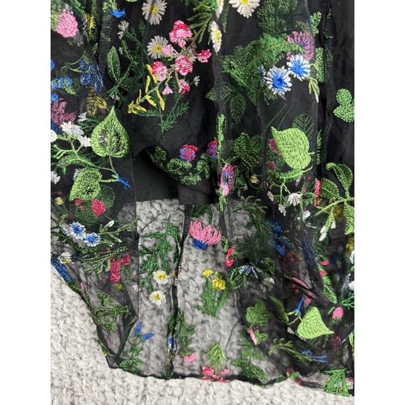 Sam Edelman Botanical Sheer Midi Dress Black with Floral Embroidery Size 0 $168 - Picture 12 of 16
